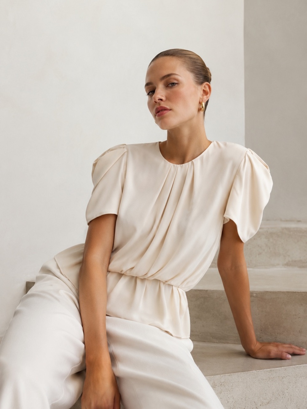 Elisabetta Franchi | S/M | Elegant Cream Puff-Sleeve Women’s Top